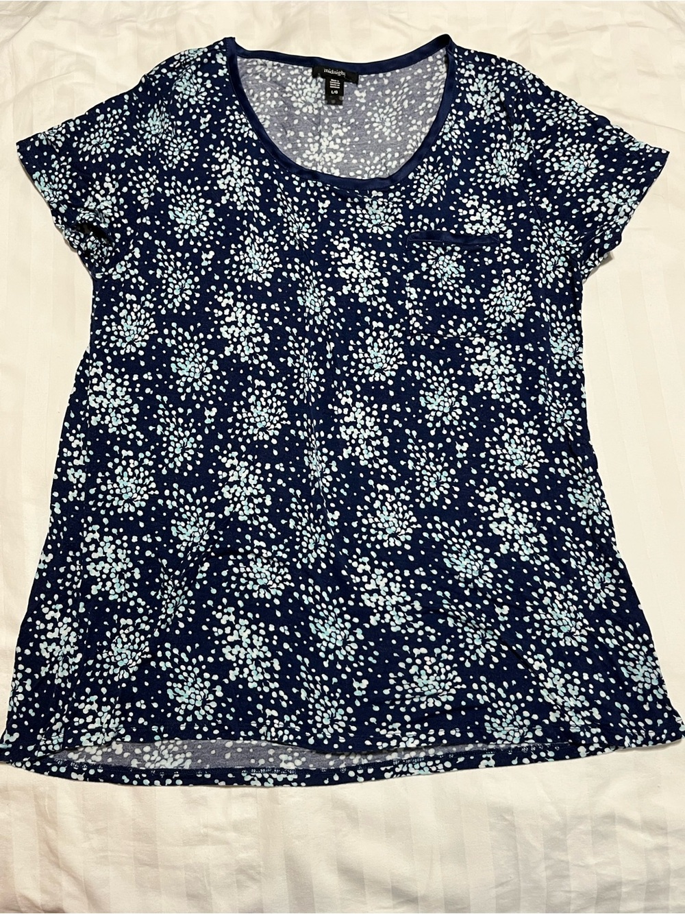 Midnight by Carole Hochman Navy Blue Floral Dot Scoop Neck Tee
